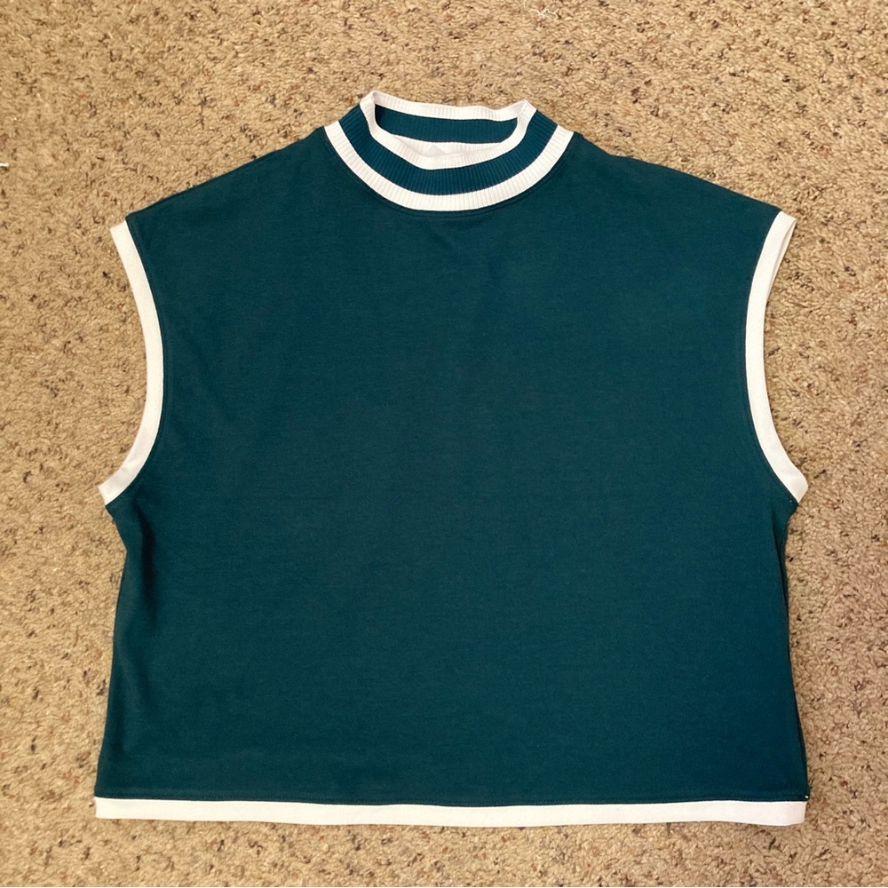 Calia Carrie Underwood sea green white sleeveless crop mock neck top athleisure